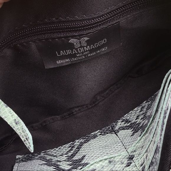 NWT $100 Laura Di Maggio | Leather Snake Print Clutch in Mint Green - Picture 7 of 8